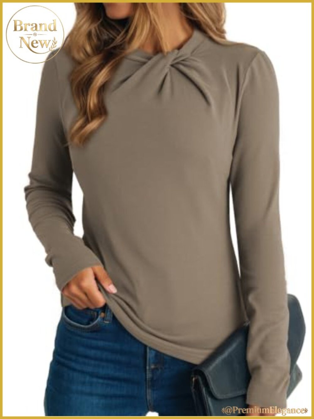Women's Twist Knot Mock Neck Long Sleeve Slim Fit Blouse